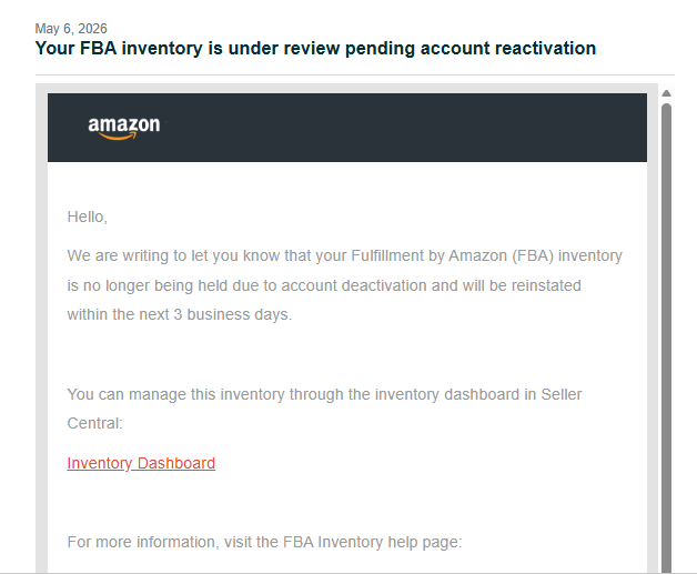 Amazon Funds Released Notification
